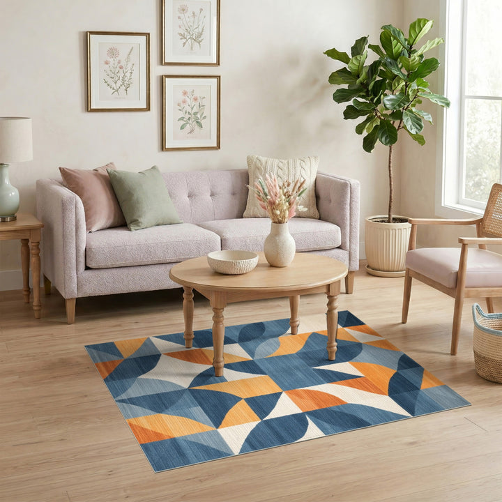 Blue Geometric Modern Area Rug