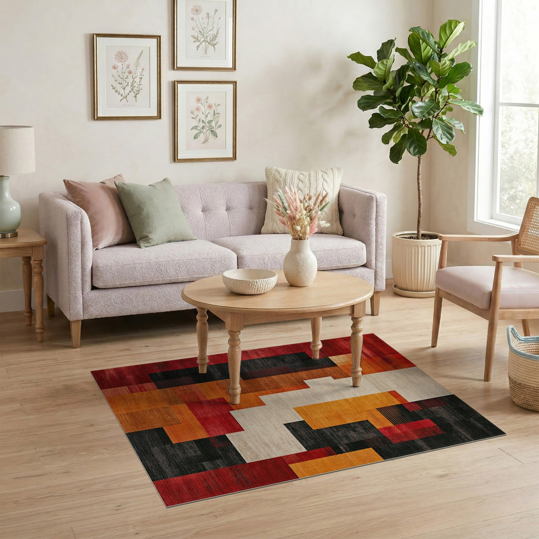 Geometric Modern Multi-color and Patterns Bold Geometric Red Orange Area Rug