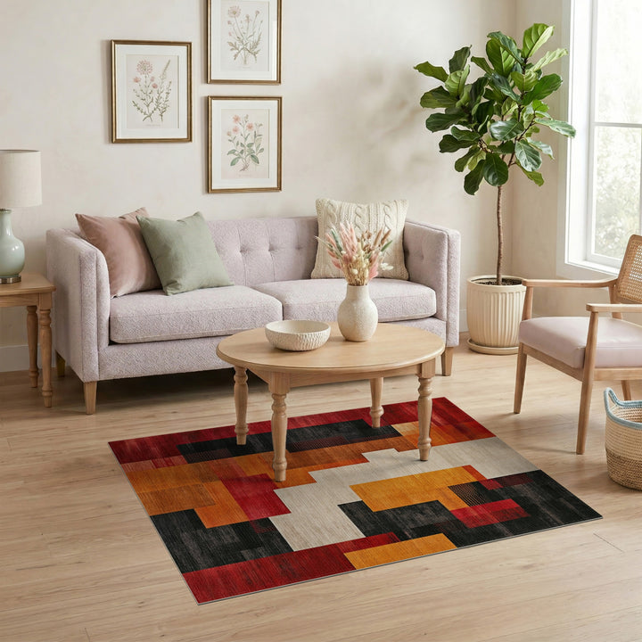 Geometric Modern Multi-color and Patterns Bold Geometric Red Orange Area Rug