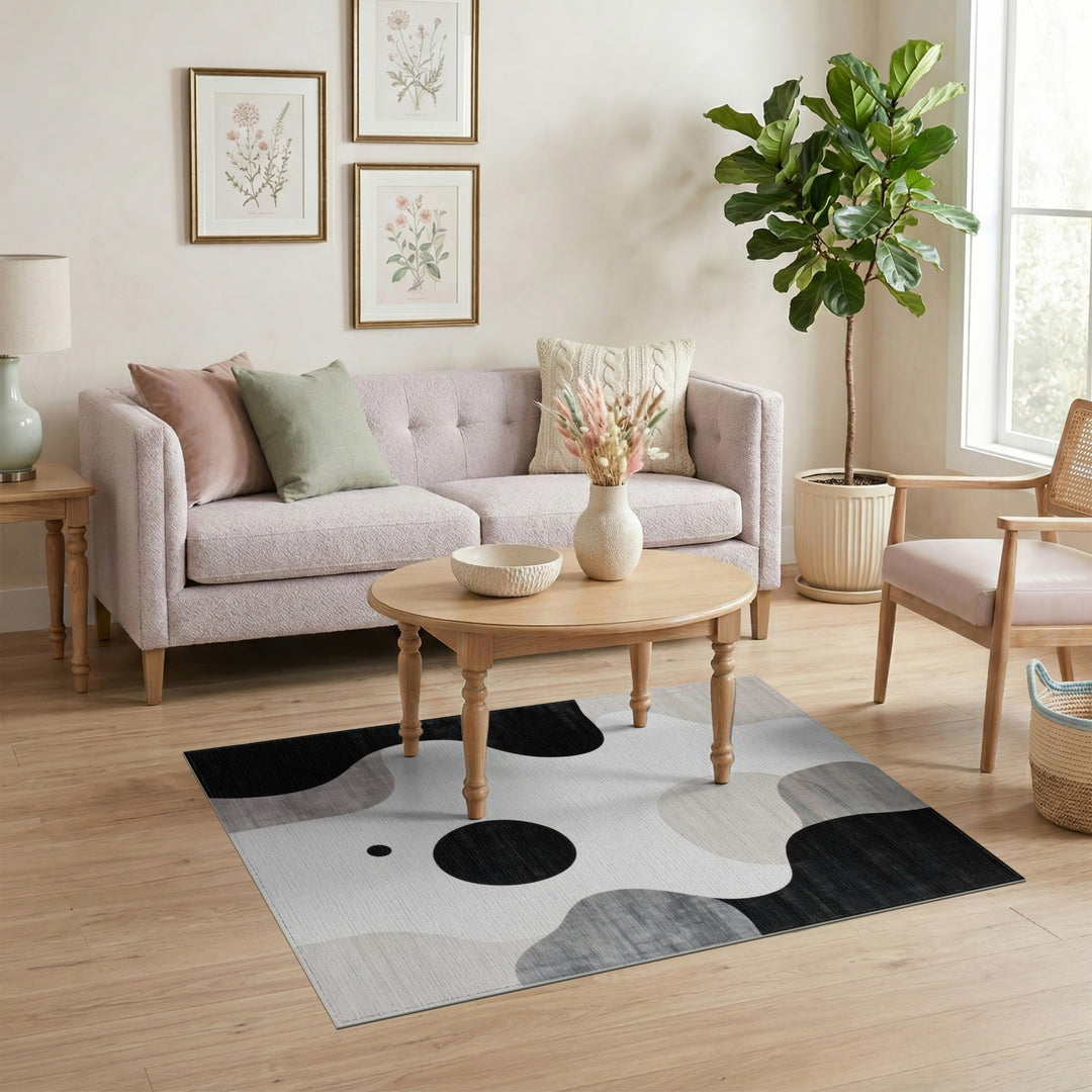 Black White Abstract Wave Area Rug