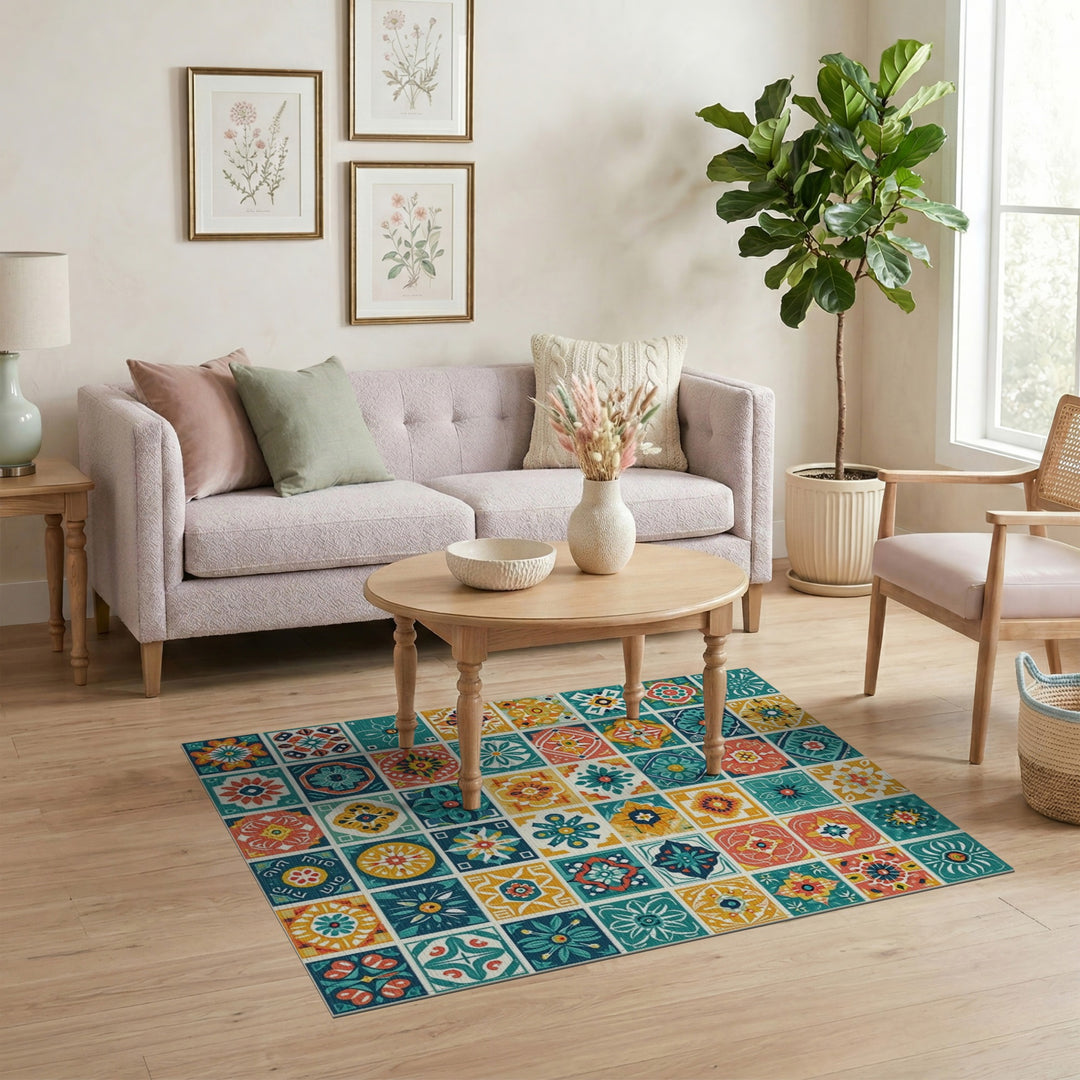 Multi-color and Patterns Vibrant Geometric Tile Area Rug
