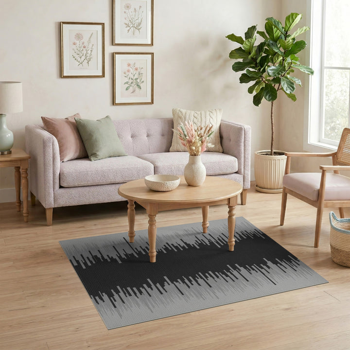 Black White Abstract Waveform Area Rug