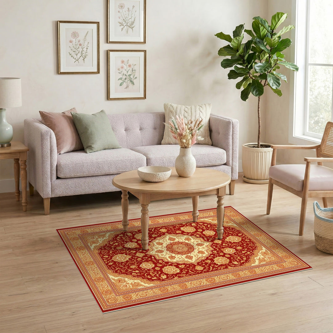 Red Rich Red Persian Floral Medallion Area Rug