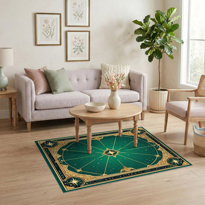 Geometric Modern Green Celestial Starburst Area Rug