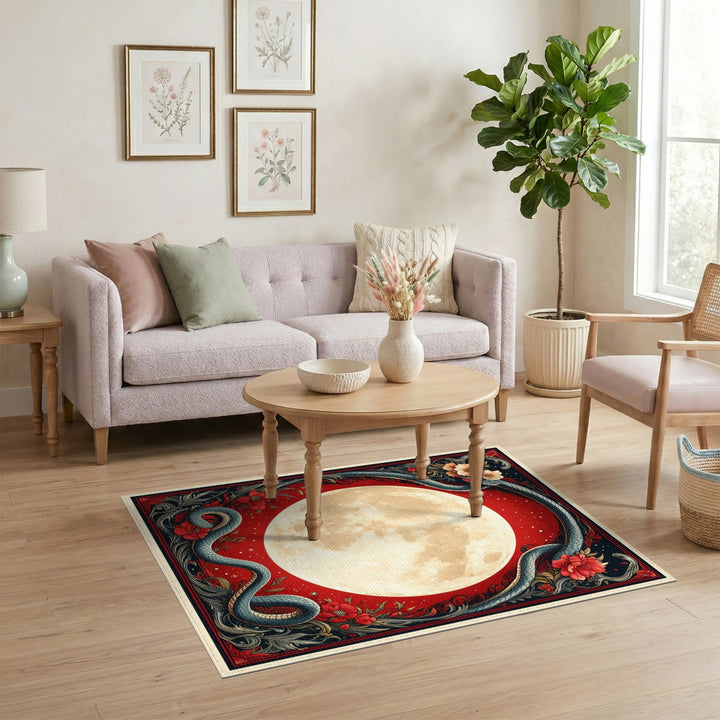 Celestial Serpent Moon Red Area Rug
