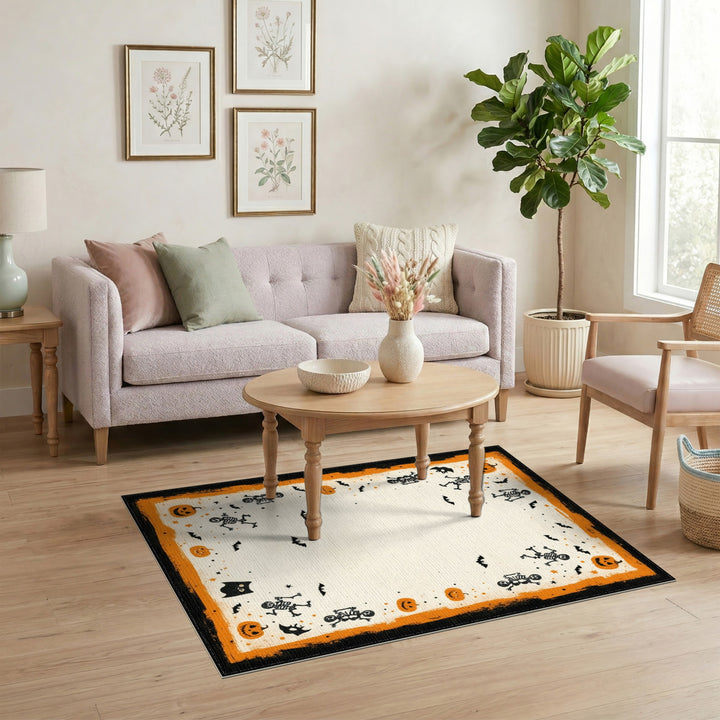 Vintage Halloween Skeleton Pumpkin Area Rug