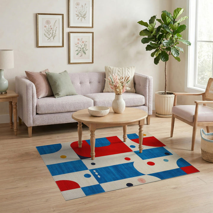 Geometric Modern Bold Geometric Red Blue Area Rug