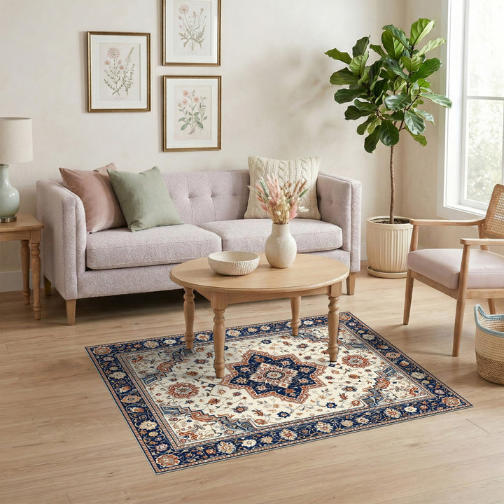 Navy Medallion Navy Blue Traditional Persian Medallion Rug