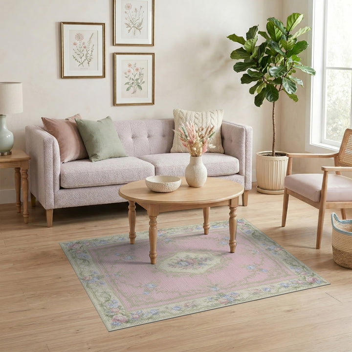 Pink Rose Medallion Floral Vintage Rug