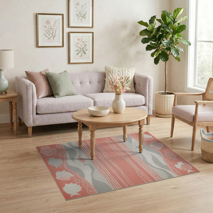 Pink Coastal Fish Wave Area Rug