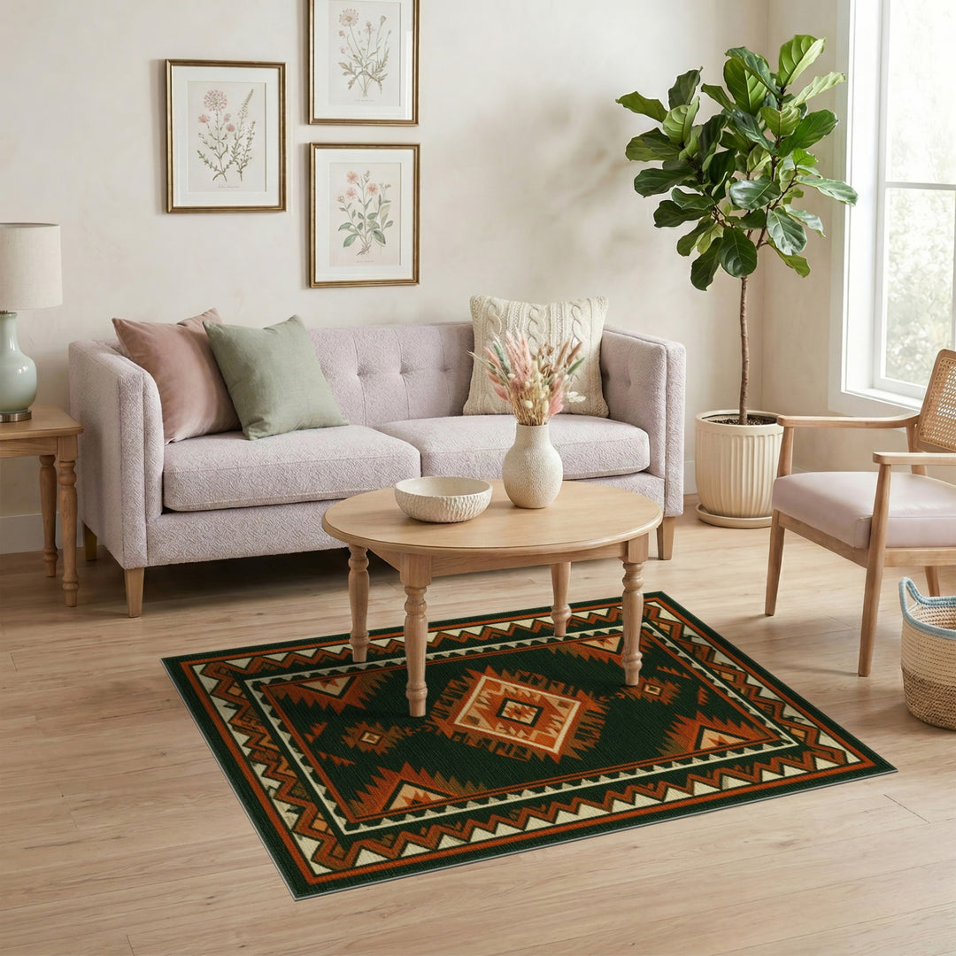 Forest Green Southwestern Geometric Area Rug