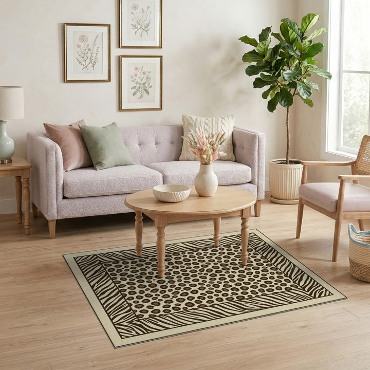 Leopard Zebra Print Area Rug in Brown Tan
