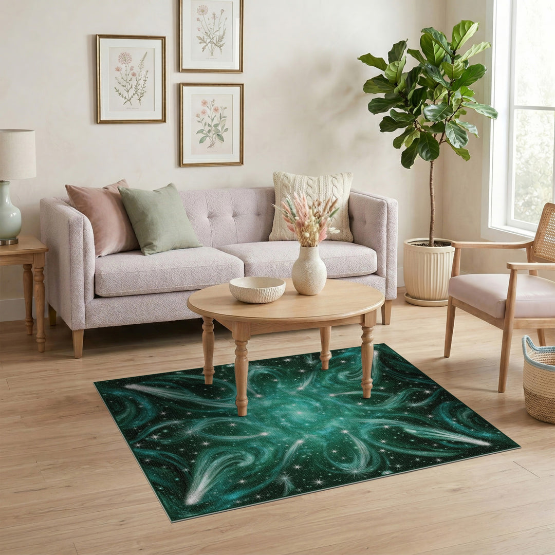 Starry Teal Nebula Washable Area Rug