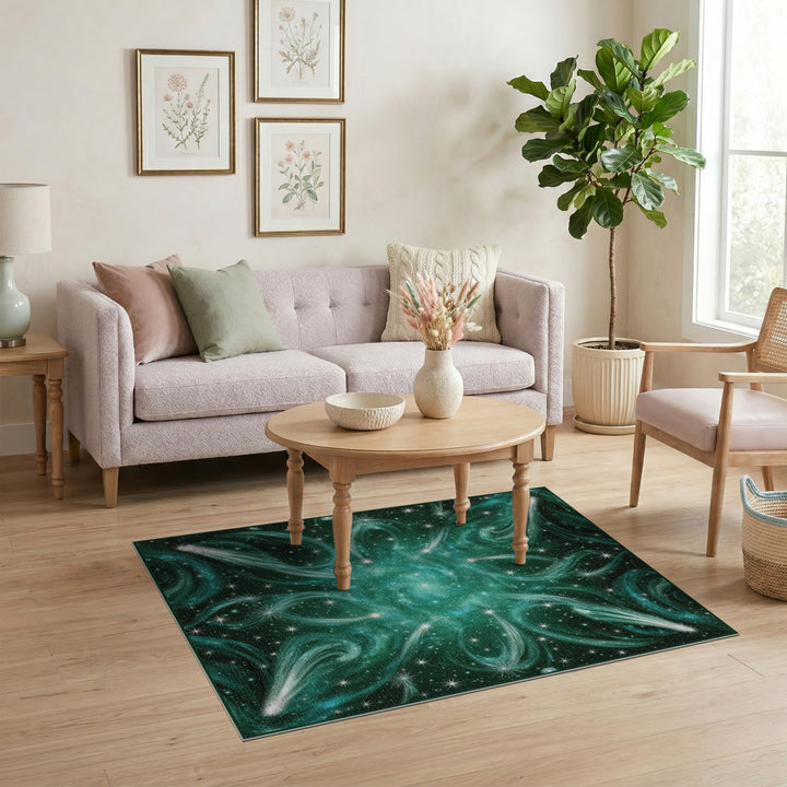 Starry Teal Nebula Washable Area Rug