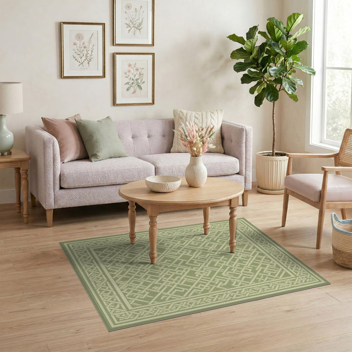 Sage Green Geometric Maze Area Rug