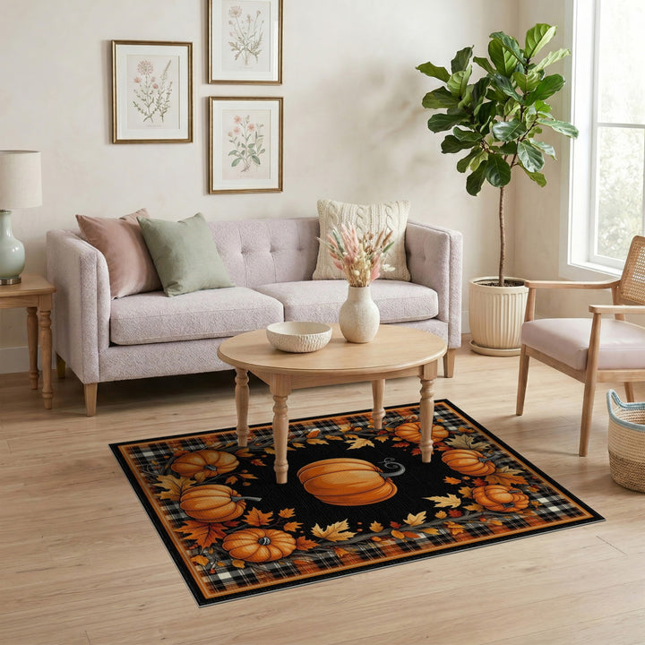 Pumpkin Plaid Fall Harvest Area Rug