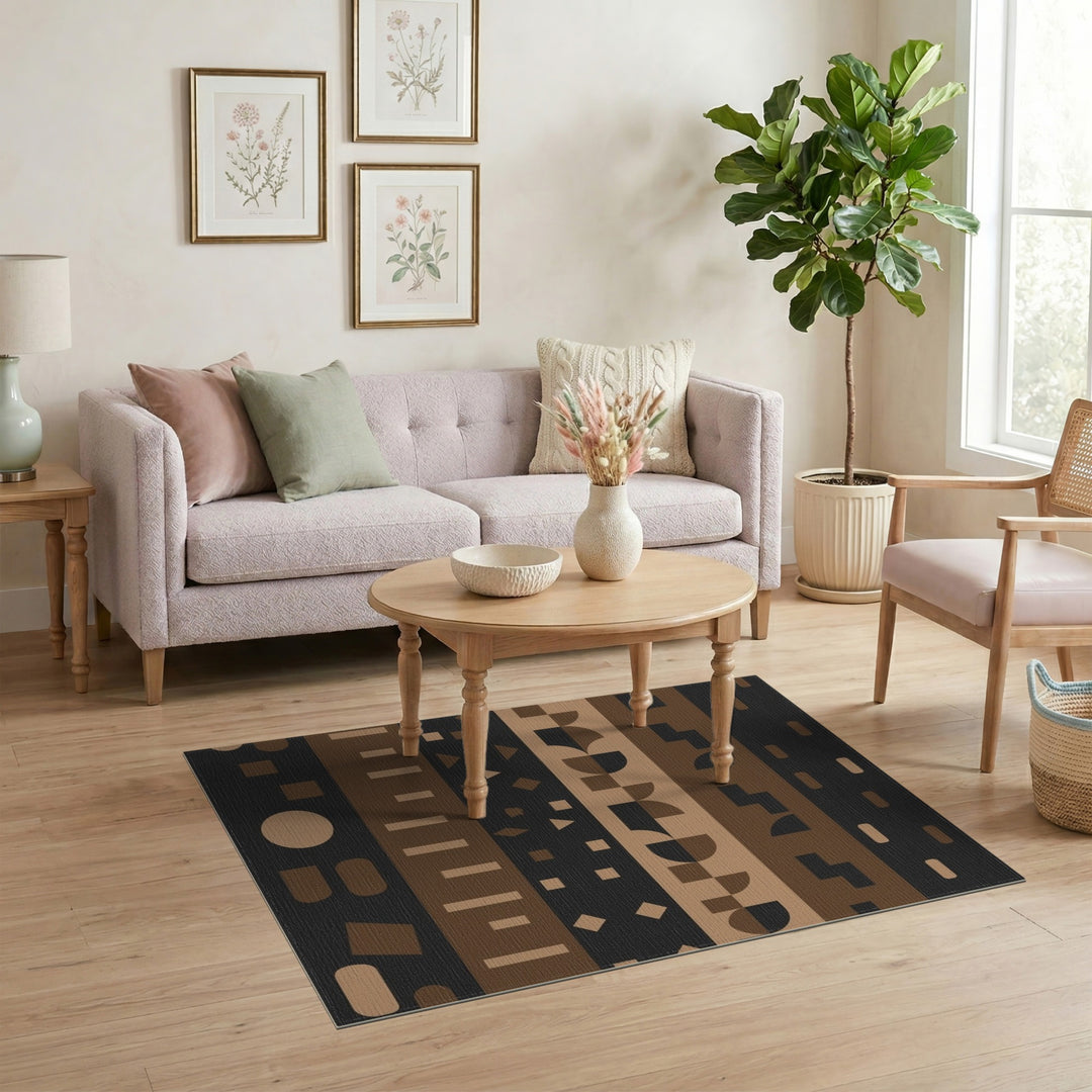 Geometric Brown Tan Area Rug