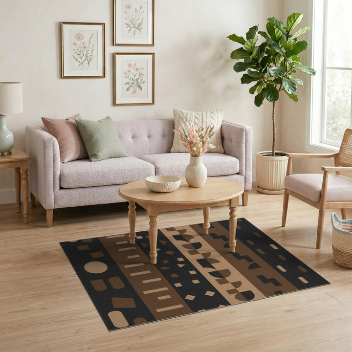 Geometric Brown Tan Area Rug