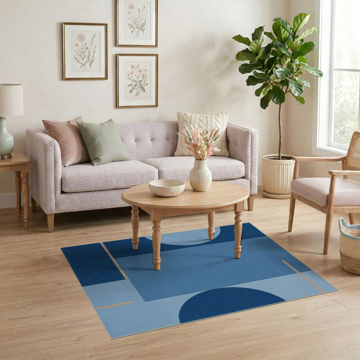 Blue and Teal Blue Geometric Circle Area Rug