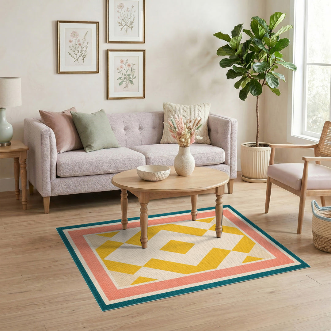 Bold Geometric Yellow Diamond Area Rug