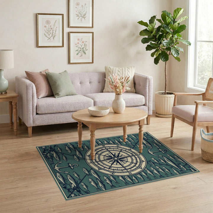 Nautical Compass Anchor Fish Area Rug