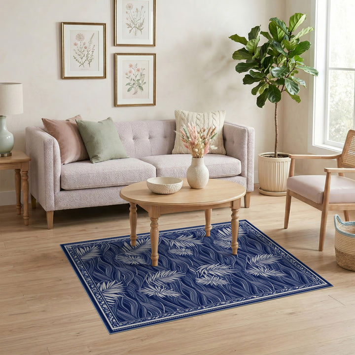 Blue Palm Wave Area Rug