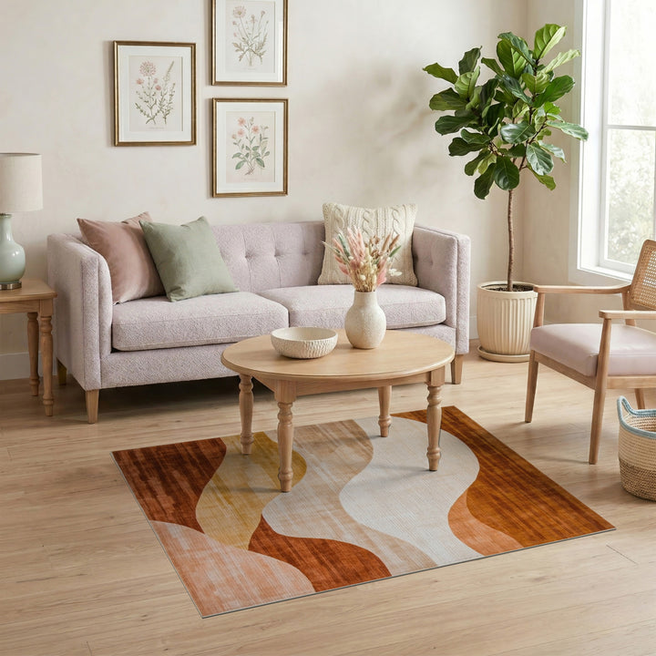 Brown and Tan Abstract Brown Waves Area Rug