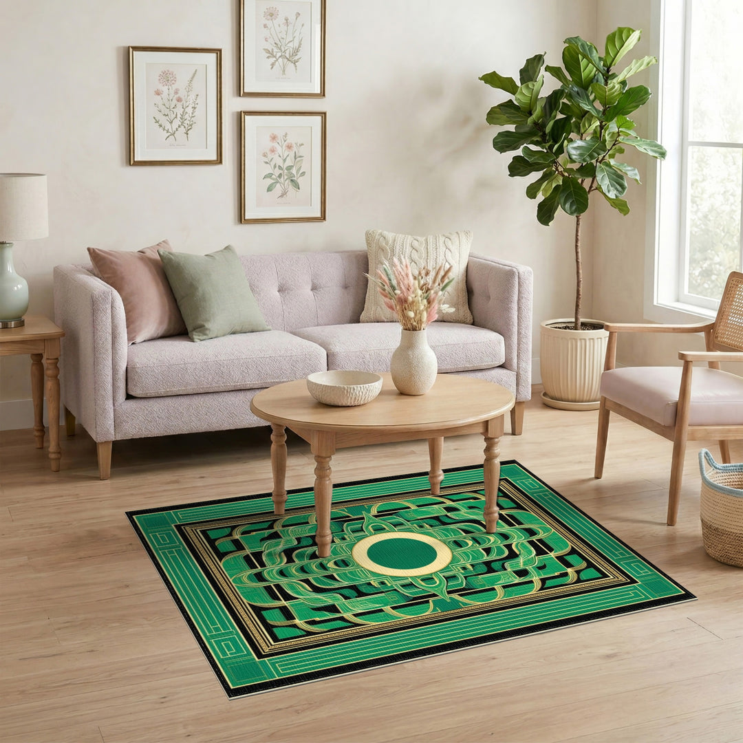 Green Interlocking Geometric Area Rug