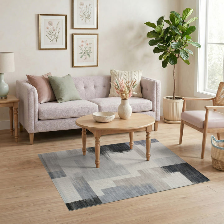 Grey Geometric Block Area Rug