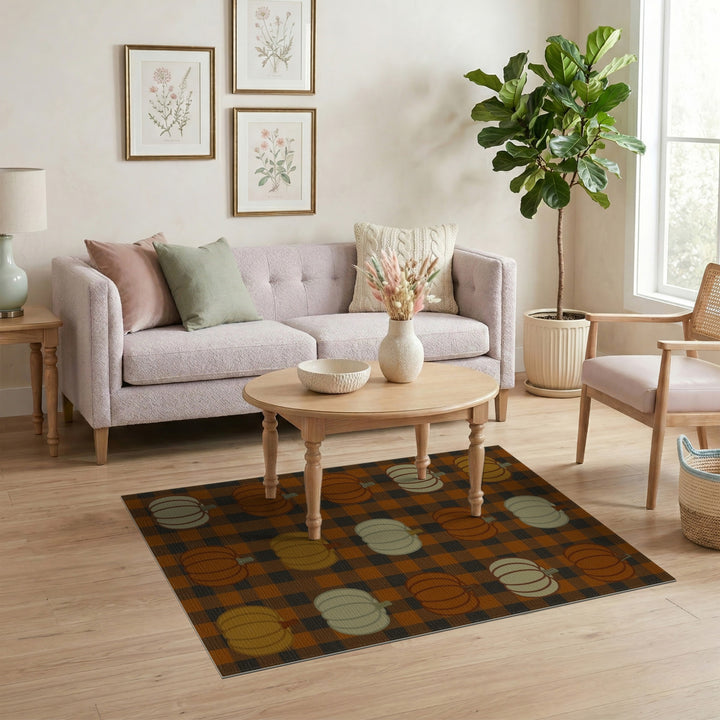 Pumpkin Plaid Orange Area Rug