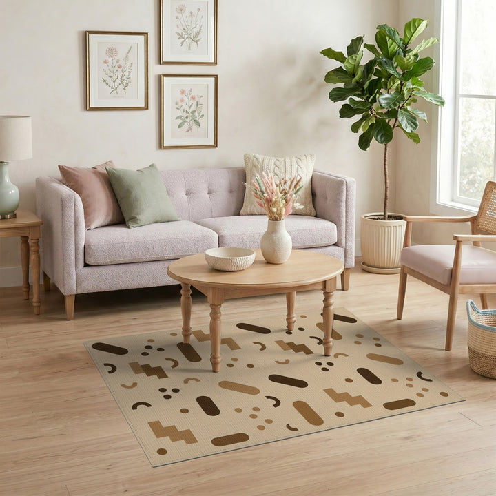 Geometric Modern Geometric Brown Tan Washable Area Rug