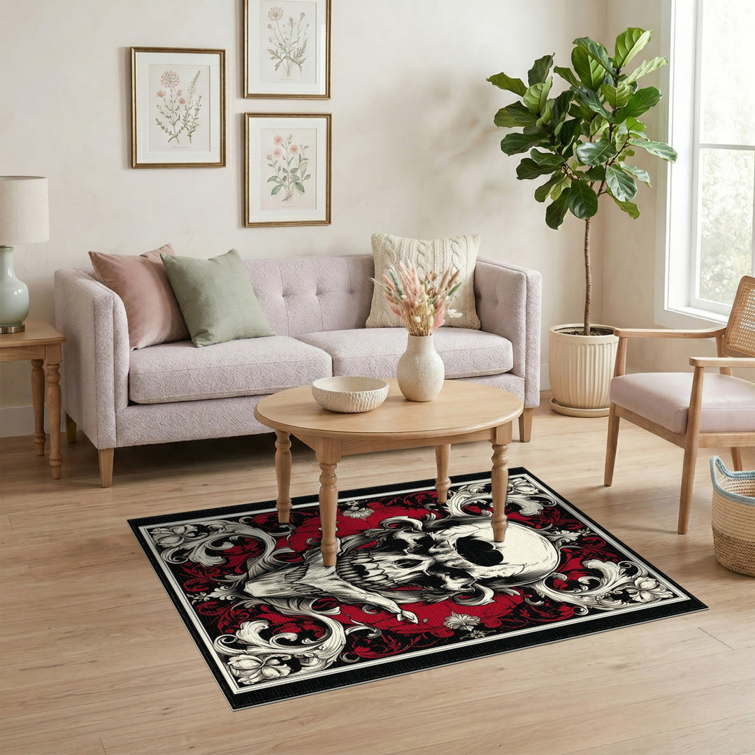 Skull and Crossbones Floral Area Rug