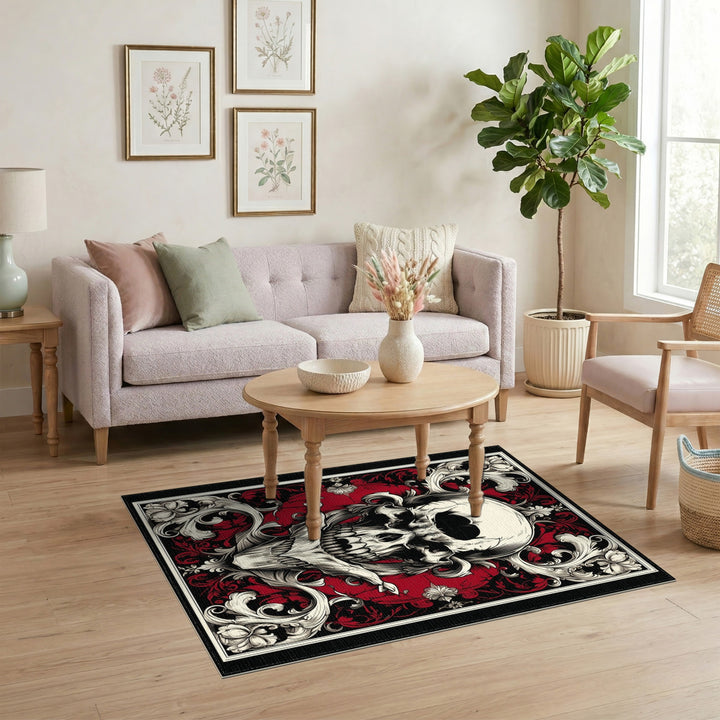 Skull and Crossbones Floral Area Rug