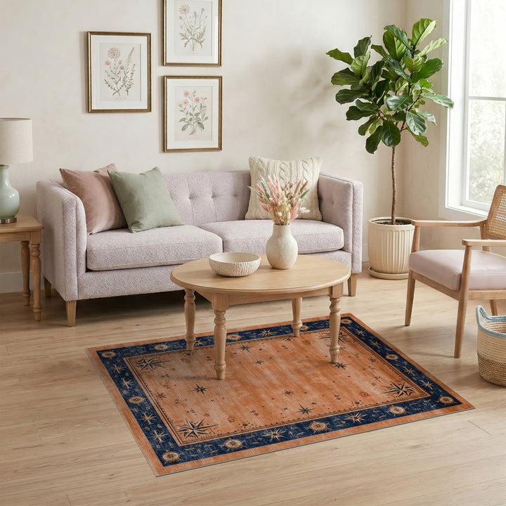 Orange Distressed Compass Star Area Rug