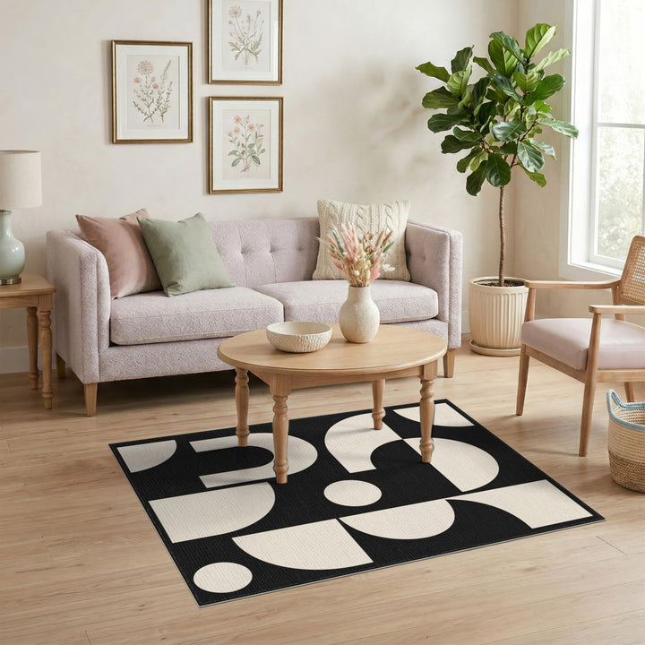 Bold Geometric Black White Area Rug