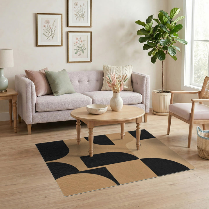 Black and Tan Geometric Area Rug