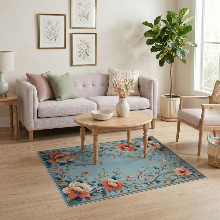 Blue Floral Vintage Area Rug