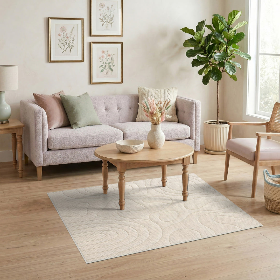 Beige Organic Abstract Area Rug