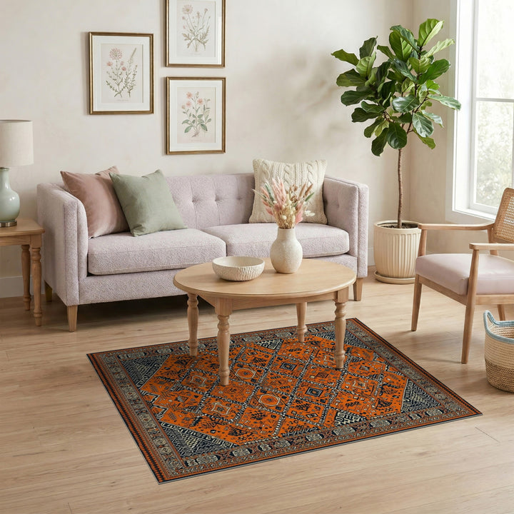 Orange Vibrant Orange Tribal Area Rug