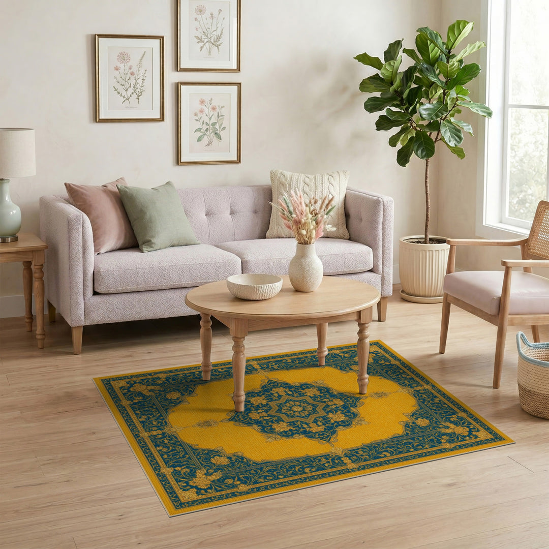 ODIKA Yellow Persian Medallion Area Rug