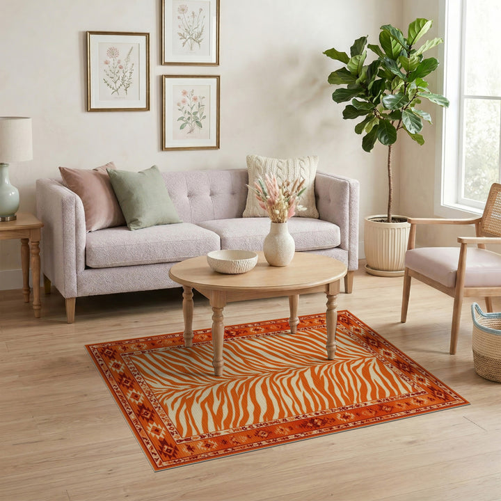 Orange Zebra Print Southwestern Area Rug