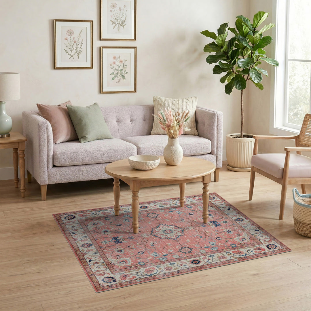 Pink Floral Medallion Vintage Area Rug
