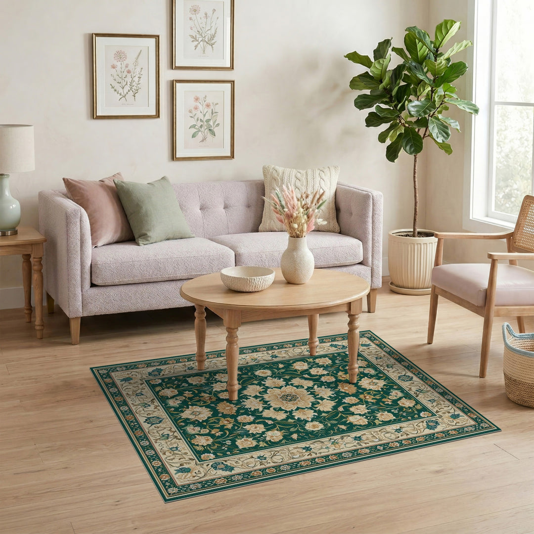 Green Floral Vintage Area Rug