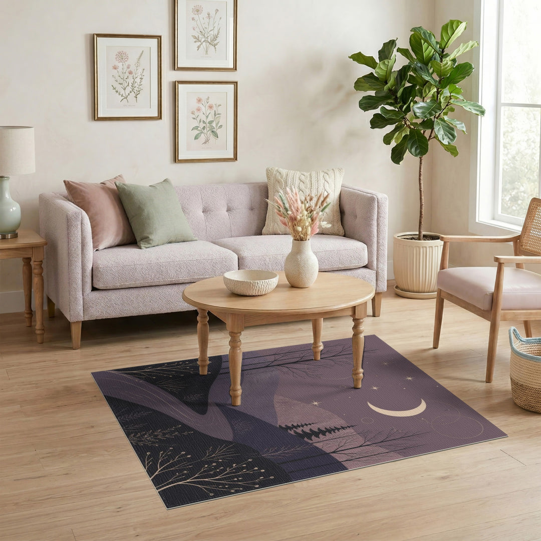 Starry Night Path Purple Washable Rug