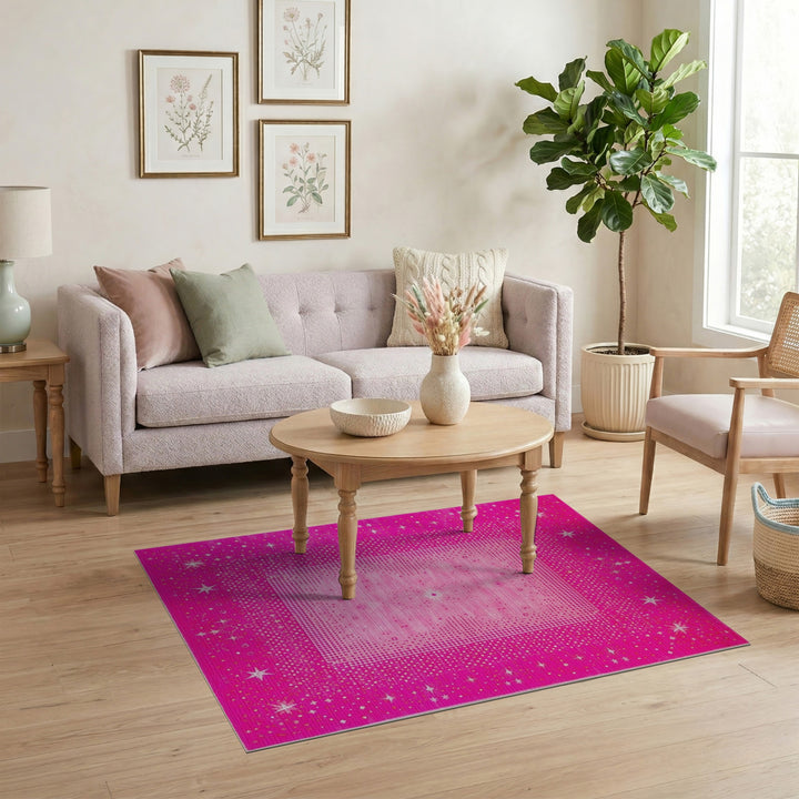 Pink Starry Geometric Area Rug