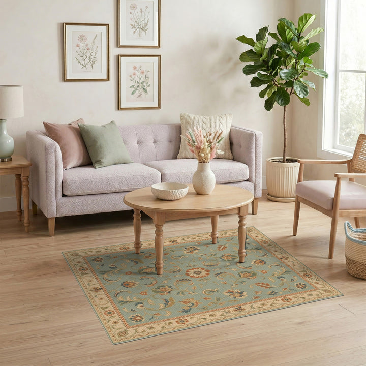 Teal Floral Vintage Area Rug
