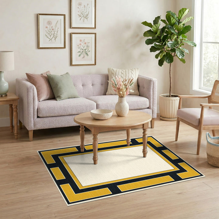 Gold Geometric Border Area Rug