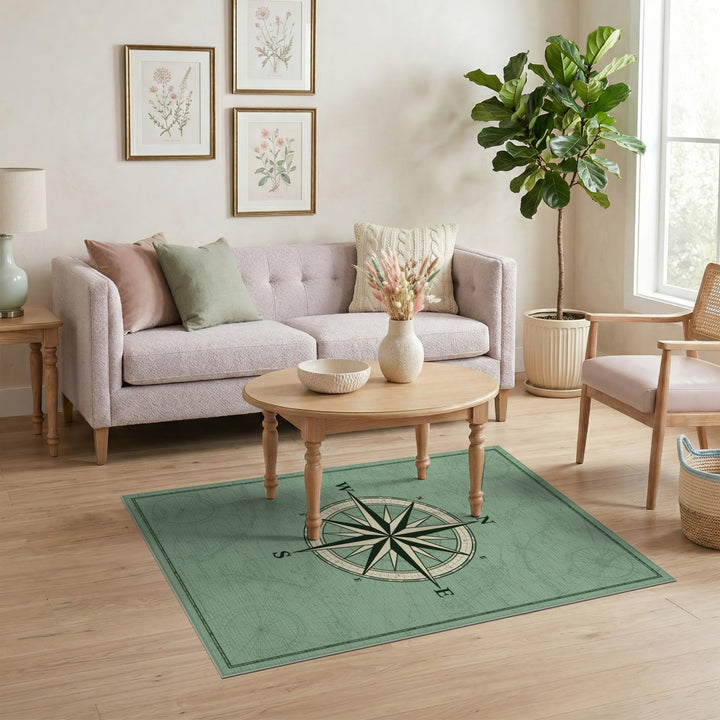 Vintage Compass Green Area Rug