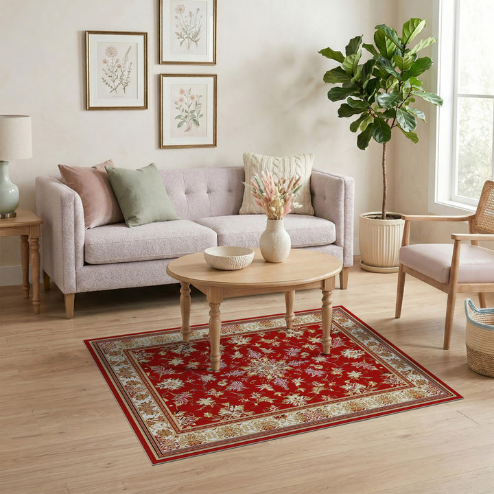 Red Floral Persian Area Rug with Gold Accents