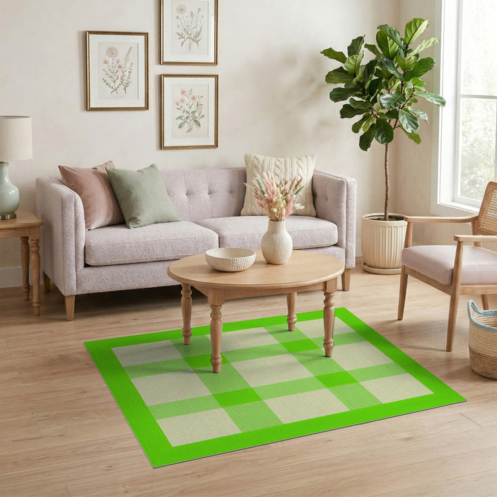 Lime Green Checkered Washable Area Rug